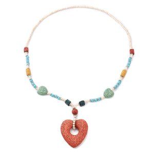 NEW Multi-Color Lava Rock and Howlite Necklace, Heart Lava Rock Charm
